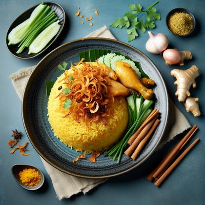 Image of Thai Chicken with Crispy Shallots in Yellow Rice Kao Moke Gai