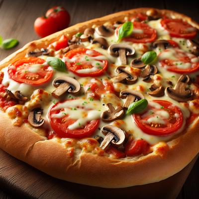 Image of Tomatoes Mushrooms and Mozzarella Baguette Pizza