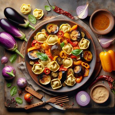 Image of Tortellini with Eggplant and Peppers