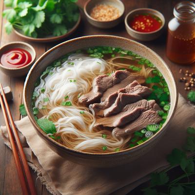 Image of Vietnamese Rice Noodle Soup with Beef and Fresh Herbs Pho