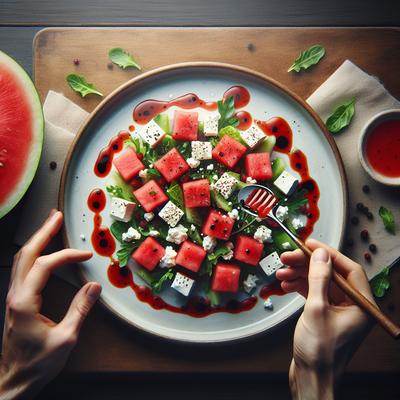 Image of Watermelon and Feta Salad with Serrano Chile Vinaigrette