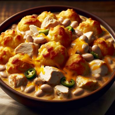 Image of White Chicken Chili with Cheddar Hushpuppy Crust