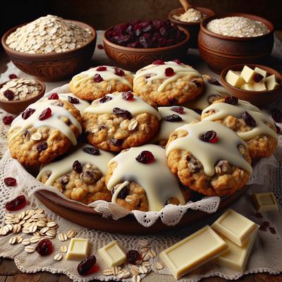 Image of White Chocolate Dipped Oatmeal Cranberry Cookies