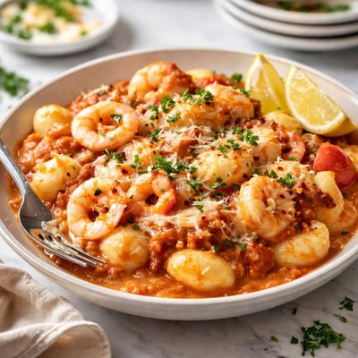 Image of 10 Min Cheesy Gnocchi with Seafood Sauce