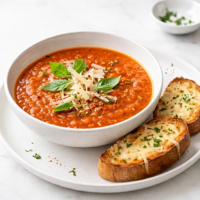 Image of 10 Minute Tuscan Tomato Soup with Parmesan Toasts