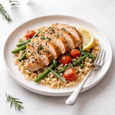 Image of 20 Minute Garlic Rosemary Chicken Brown Rice Dinner