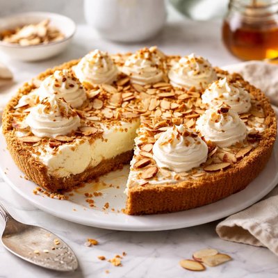 Image of 5 Minute Toasted Almond Cheesecake Pie