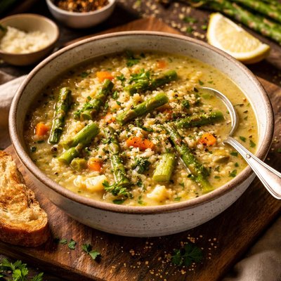 Image of 8 Minute Asparagus Couscous Soup Quick and Easy
