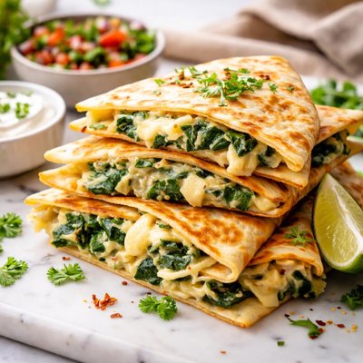 Image of A Cheesy Creamy Spinach Quesadilla