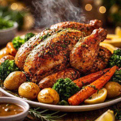 Image of A Complete Roasted Chicken Meal to Die for