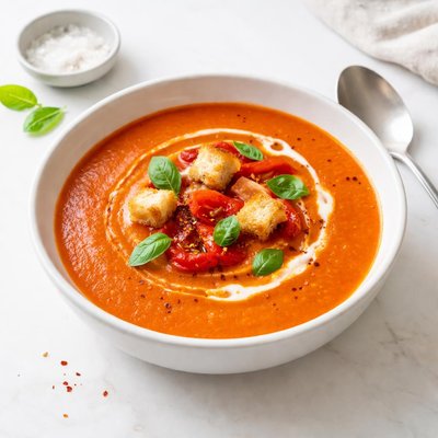 Image of A Fresh Roasted Tomato and Red Pepper Soup