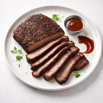 Image of A Smoked Beef Brisket with Rub and a Texas Bbq Sauce