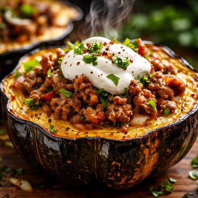 Image of Acorn Squash Stuffed with Sausage and Sour Cream