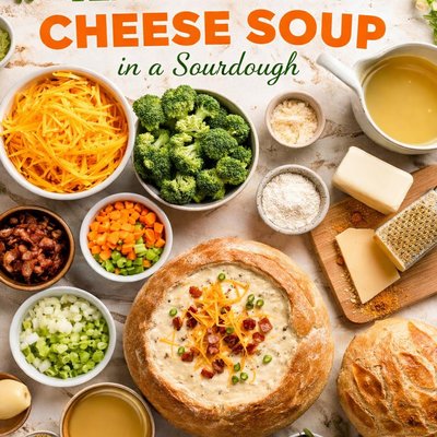 Image of Actual Panera Bread Recipe for Hearty Cheese Soup in a Sourdough