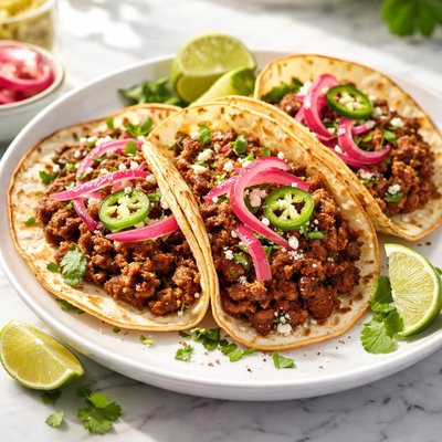 Image of Adobo Beef Tacos with Pickled Red Onions
