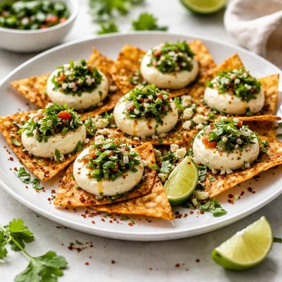 Image of Adobo Chips with Warm Goat Cheese and Cilantro Salsa