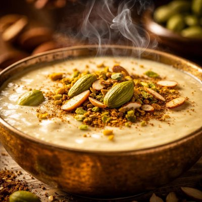 Image of Afghanistan Firnee Almond Cardamom Cream Pudding