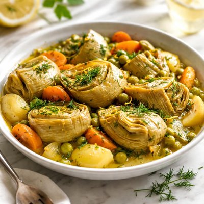 Image of Aginares Latheres Artichokes with Vegetables Vegan