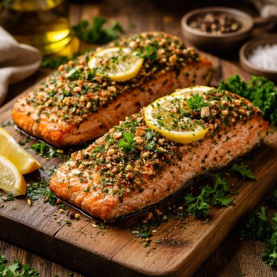 Image of Whole30 Airfried Salmon with Lemon Herb Crust