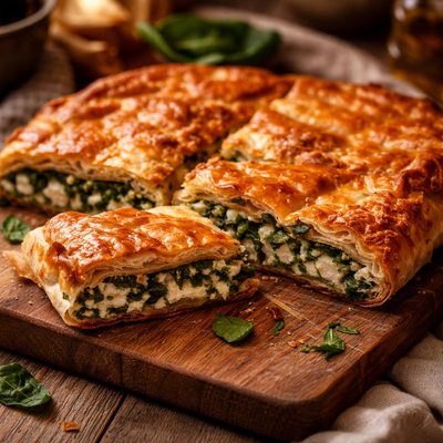 Image of Albanian Spinach Pie Byrek Me Spinaq or Pite