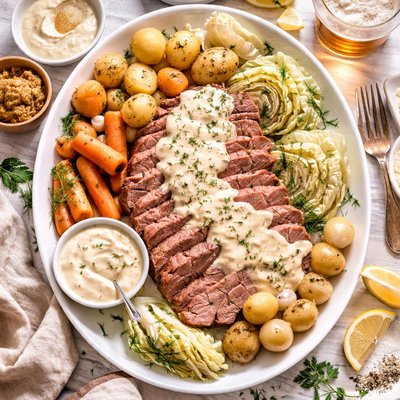 Image of Ale Braised Corned Beef with Horseradish Gravy Swedish Style