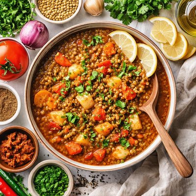 Image of Algerian Adess Traditional Lentil Soup Stew Family Recipe