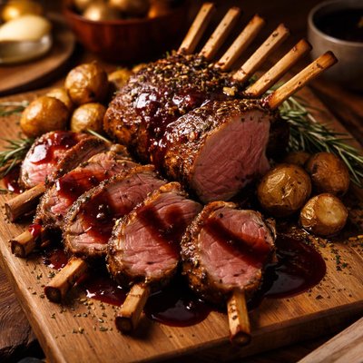 Image of Amazing Simple Rack of Lamb with Cabernet Sauce