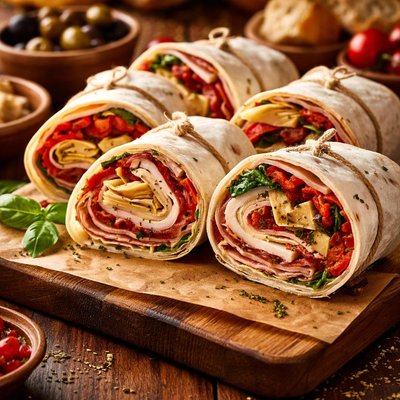 Image of Antipasto Wraps with Roasted Red Peppers