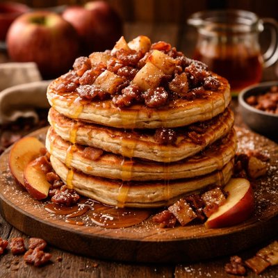 Image of Apple Bacon Pancakes with Cider Syrup