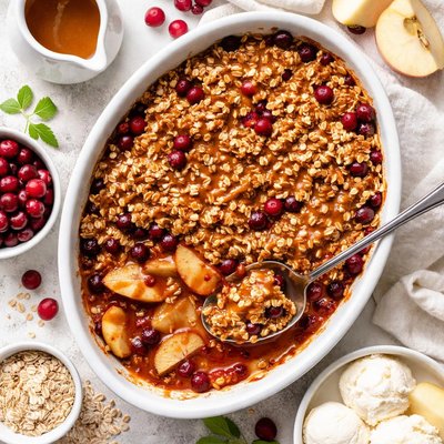 Image of Apple Cranberry Crisp with Warm Toffee Sauce