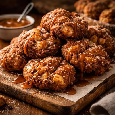 Image of Apple Fritters with Cinnamon Sugar and Caramel Sauce