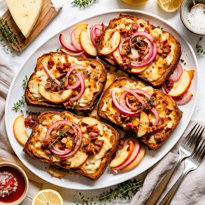 Image of Apple Gruyere French Toast with Red Onion