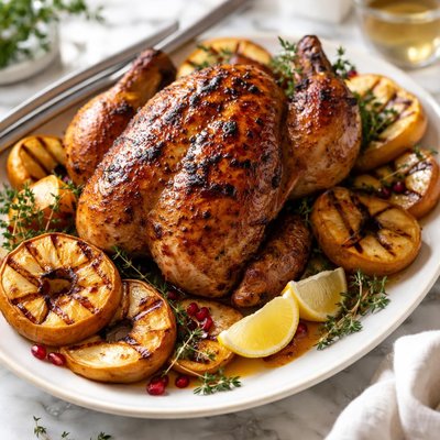 Image of Apple Marinated Roast Chicken with Grilled Apple Rings