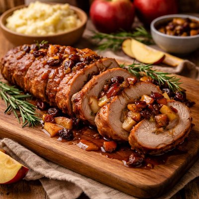 Apple Stuffed Tenderloin with Cinnamon Raisin Sauce Recipe
