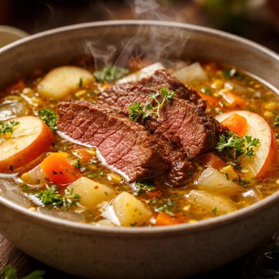 Image of Apple Wine Soup with Roast Beef