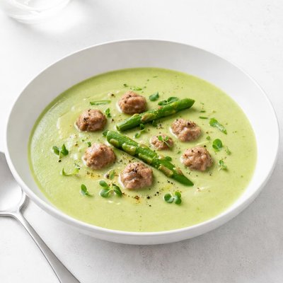 Image of Asparagus Soup with Mini Meatballs