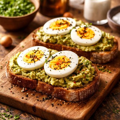 Image of Whole30 Avocado Toast with Boiled Eggs