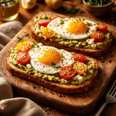 Image of Whole30 Avocado Toast with Egg and Tomatoes