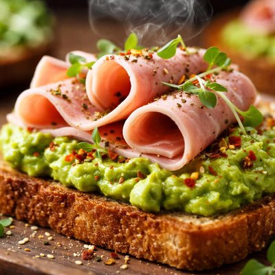 Image of Whole30 Avocado Toast with Ham