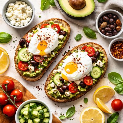 Image of Tostada de aguacate sin lácteos con huevos pochados