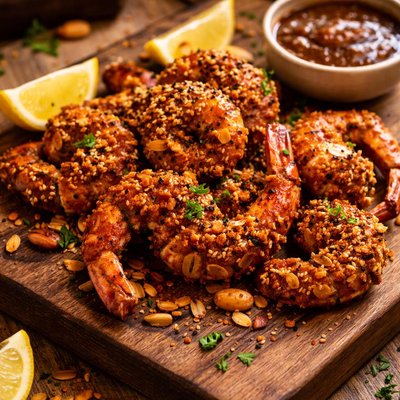 Image of B B Q Almond and Honey Crusted Prawns