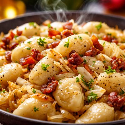 Image of Babas Authentic Polish Haluski Recipe with Potato Dumplings