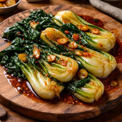 Image of Baby Bok Choy and Garlic in Sweet Chili Sauce