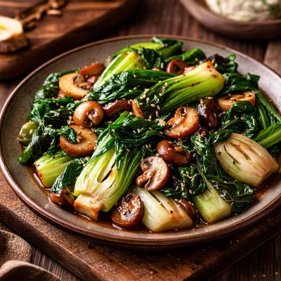 Image of Baby Bok Choy Saut with Mushrooms
