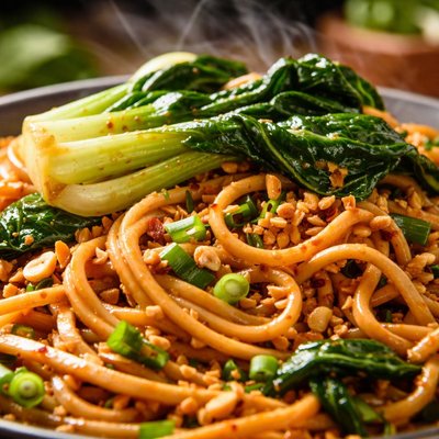 Image of Baby Bok Choy with Peanut Butter Noodles