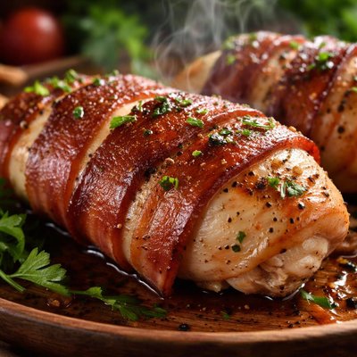 Image of Vegan Bacon-Wrapped Chicken