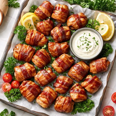 Image of Bocados de pollo envueltos en tocino