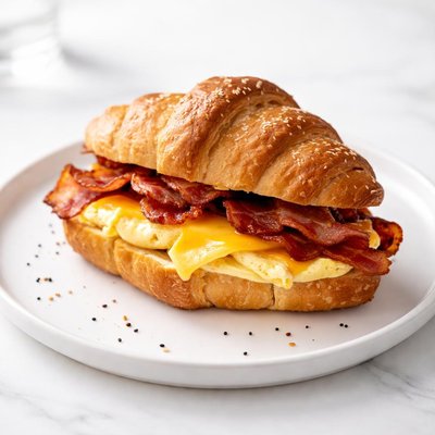 Image of Cruasán vegetariano con bacon, huevo y queso