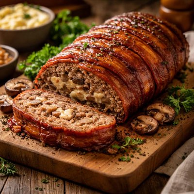 Image of Bacon Swiss and Mushroom Meatloaf