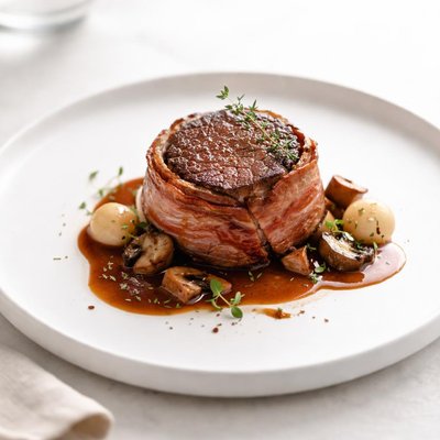 Image of Bacon Wrapped Beef Tenderloin with Madeira